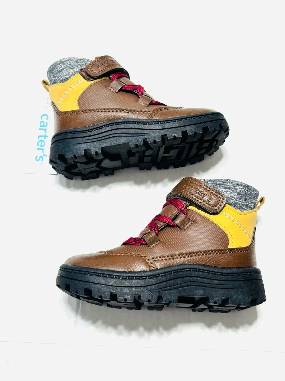NEW In Box Carter's Faux Leather Trail Boots Wipe Clean Upper Easy On Off Size 7